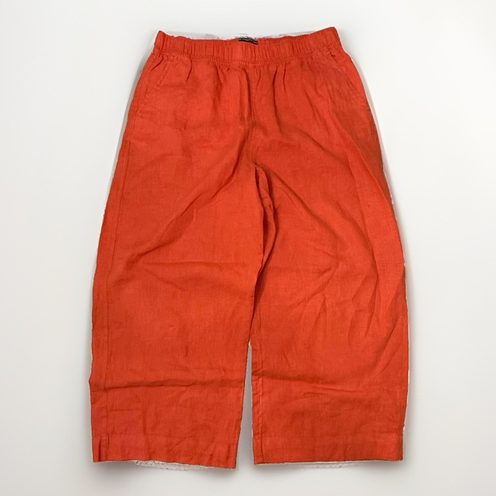 Tahari European Flax 100% Linen Wide Leg Pants Autumn Orange Lagenlook Women XL